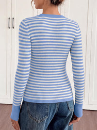 PRETTYGARDEN Womens Long Sleeve Striped Fitted Sweater Tops  | Crewneck Color Block Fall Sweaters, Stretchy Ribbed Knit Tops, Slim Fit Shirts for Going Out, Business Casual, Trendy Clothes