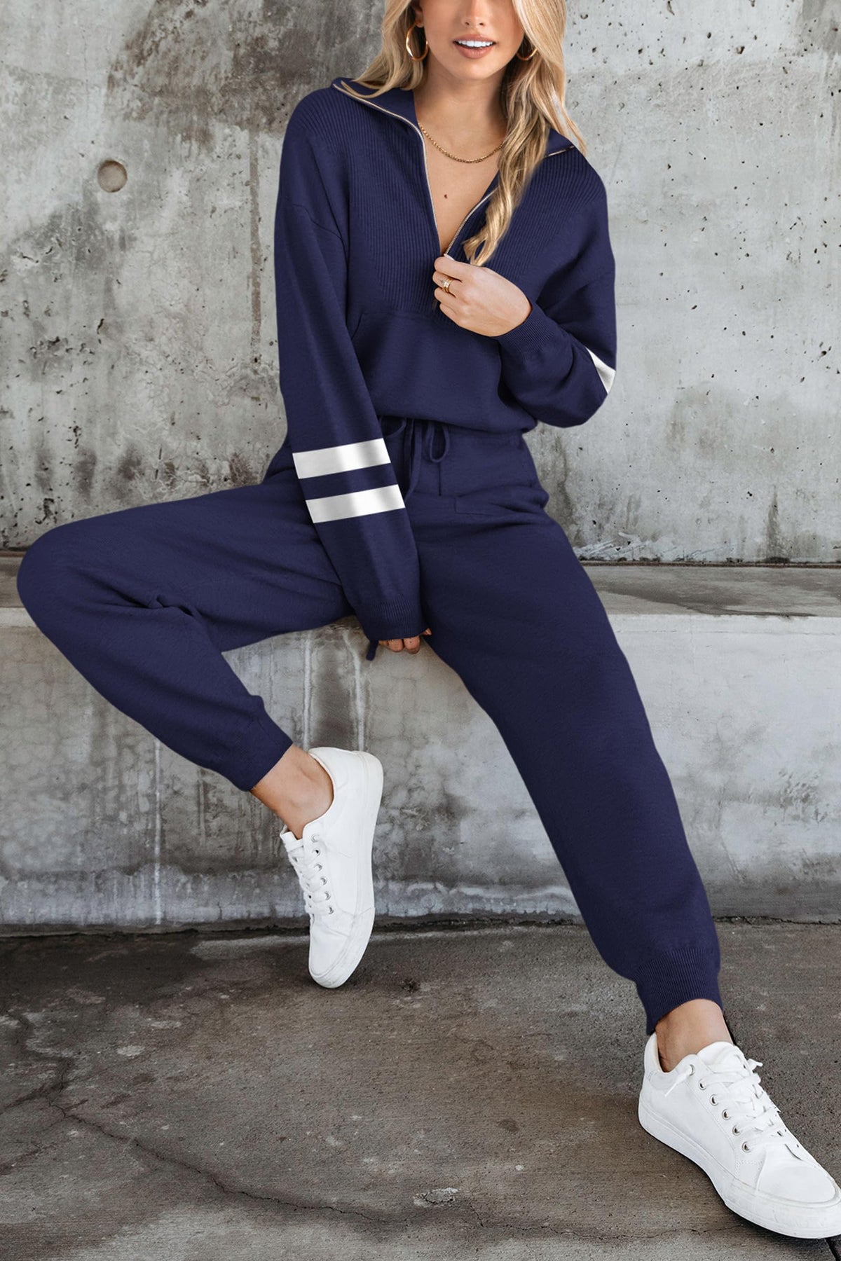 2 Piece Sweater Set Pullover Zip Up Sweatshirt Jogger Sweatpants Tracksuit Casual Outfit