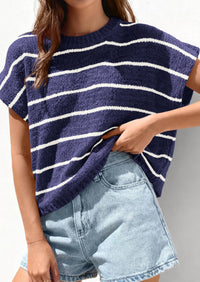 PRETTYGARDEN Womens Summer Short Sleeve Tops Trendy Crew Neck Striped Knit Sweater Business Casual Spring Clothes PRETTYGARDEN