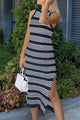 Knit Side Slit Striped Long Tank Dress