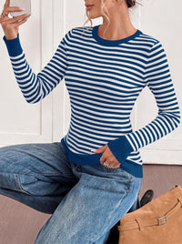 PRETTYGARDEN Womens Long Sleeve Striped Fitted Sweater Tops  | Crewneck Color Block Fall Sweaters, Stretchy Ribbed Knit Tops, Slim Fit Shirts for Going Out, Business Casual, Trendy Clothes