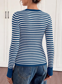 PRETTYGARDEN Womens Long Sleeve Striped Fitted Sweater Tops  | Crewneck Color Block Fall Sweaters, Stretchy Ribbed Knit Tops, Slim Fit Shirts for Going Out, Business Casual, Trendy Clothes