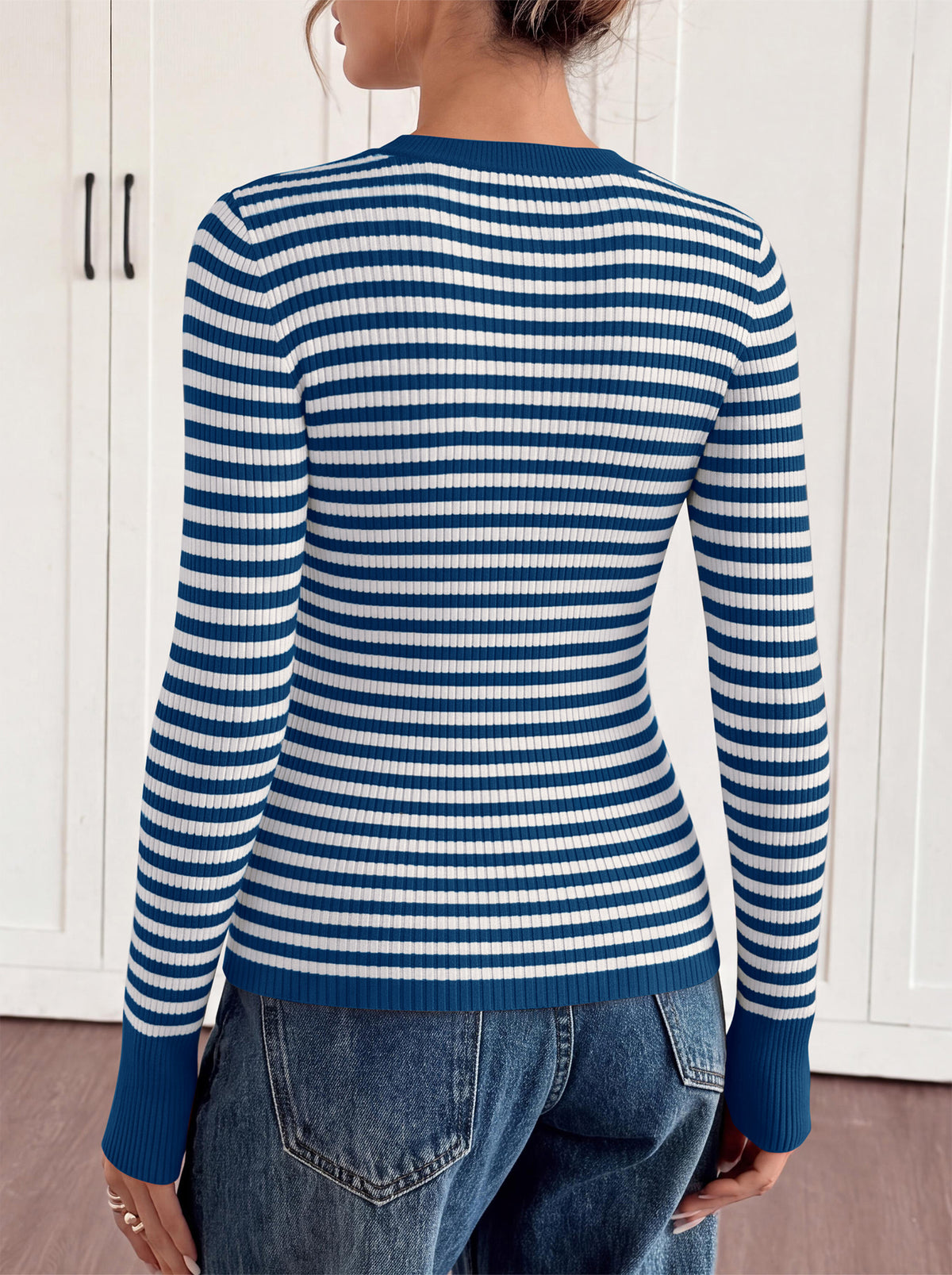 PRETTYGARDEN Womens Long Sleeve Striped Fitted Sweater Tops  | Crewneck Color Block Fall Sweaters, Stretchy Ribbed Knit Tops, Slim Fit Shirts for Going Out, Business Casual, Trendy Clothes
