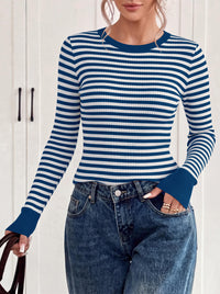 PRETTYGARDEN Womens Long Sleeve Striped Fitted Sweater Tops  | Crewneck Color Block Fall Sweaters, Stretchy Ribbed Knit Tops, Slim Fit Shirts for Going Out, Business Casual, Trendy Clothes
