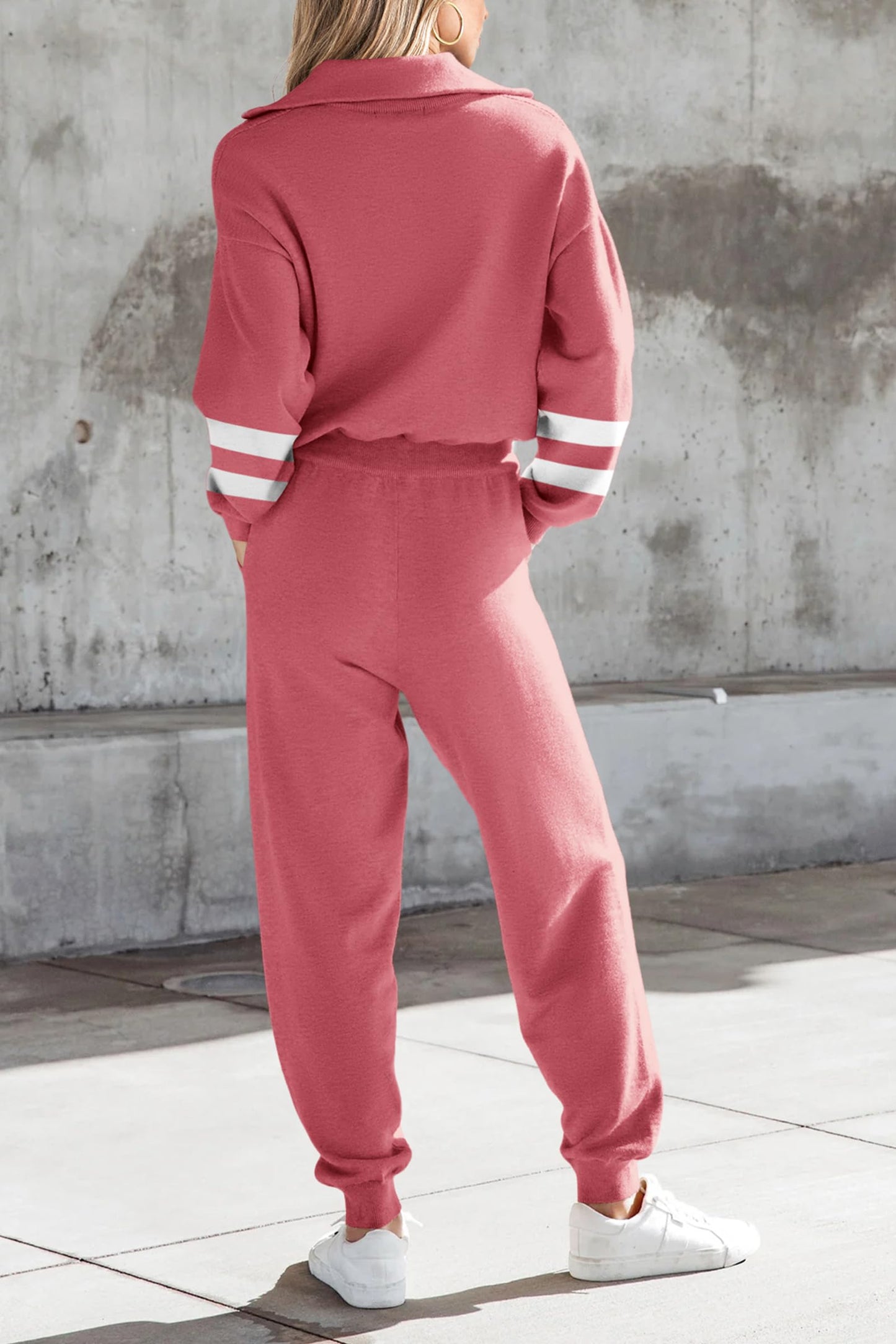 2 Piece Sweater Set Pullover Zip Up Sweatshirt Jogger Sweatpants Tracksuit Casual Outfit