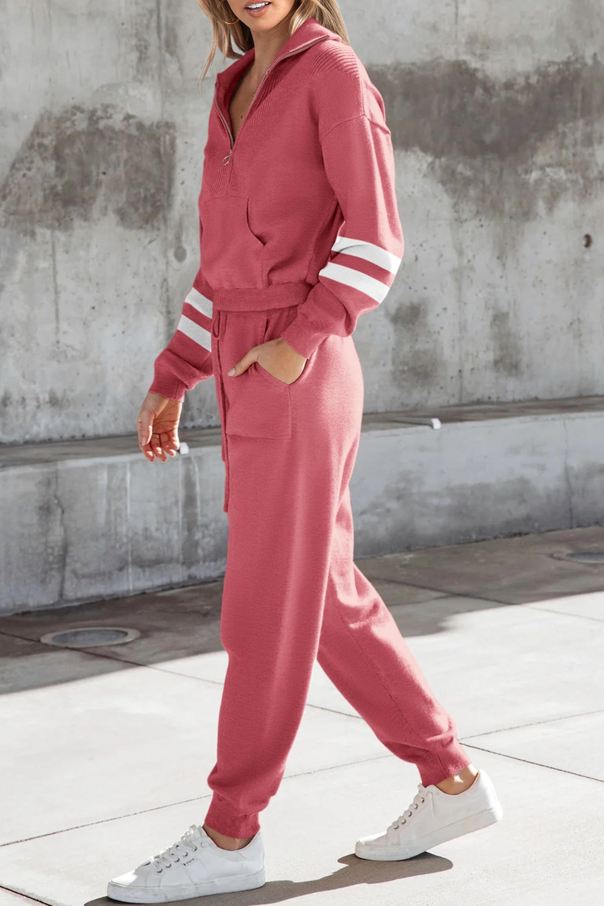 2 Piece Sweater Set Pullover Zip Up Sweatshirt Jogger Sweatpants Tracksuit Casual Outfit