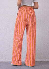 Women Striped Pants 2025 Summer Casual Trendy Lightweight Wide Leg Drawstring Lounge Pajama Trouser with Pockets