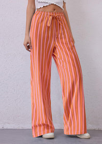 Women Striped Pants 2025 Summer Casual Trendy Lightweight Wide Leg Drawstring Lounge Pajama Trouser with Pockets