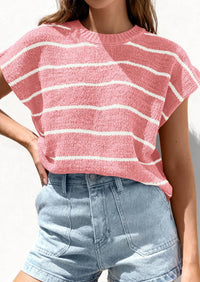 PRETTYGARDEN Womens Summer Short Sleeve Tops Trendy Crew Neck Striped Knit Sweater Business Casual Spring Clothes PRETTYGARDEN