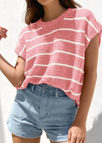 PRETTYGARDEN Womens Summer Short Sleeve Tops Trendy Crew Neck Striped Knit Sweater Business Casual Spring Clothes PRETTYGARDEN