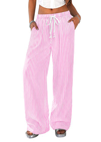 PRETTYGARDEN Striped Wide Leg Pants Women Loungewear with Pocket | Baggy Palazzo with Drawstring, Regular Elastic Waist Bottom, Casual Outfits 2026 for School, Beach Vacation & Travel