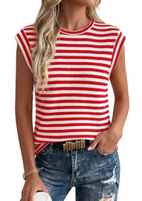 PRETTYGARDEN Women's Spring Vest Tops Cap Sleeve Striped Shirt Knit Tank Top Summer Beach Vacation Clothes PRETTYGARDEN