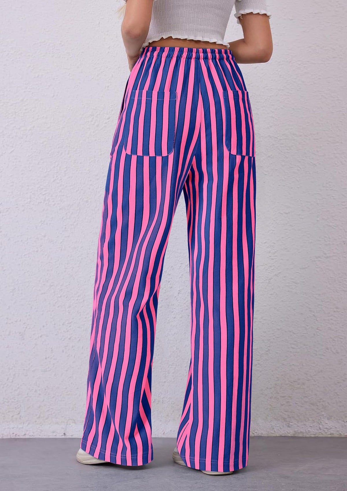 Women Striped Pants 2025 Summer Casual Trendy Lightweight Wide Leg Drawstring Lounge Pajama Trouser with Pockets