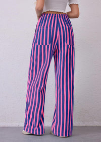 Women Striped Pants 2025 Summer Casual Trendy Lightweight Wide Leg Drawstring Lounge Pajama Trouser with Pockets