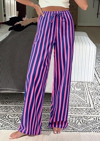 Women Striped Pants 2025 Summer Casual Trendy Lightweight Wide Leg Drawstring Lounge Pajama Trouser with Pockets