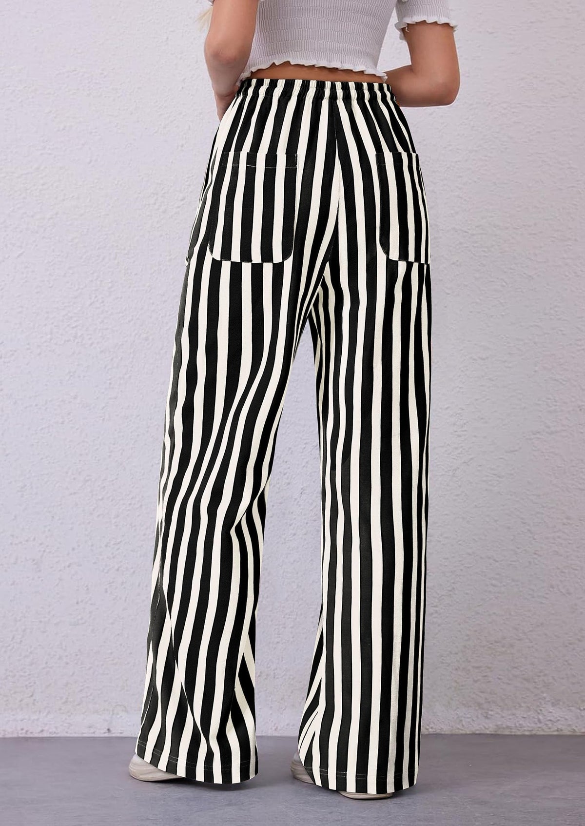 Women Striped Pants 2025 Summer Casual Trendy Lightweight Wide Leg Drawstring Lounge Pajama Trouser with Pockets