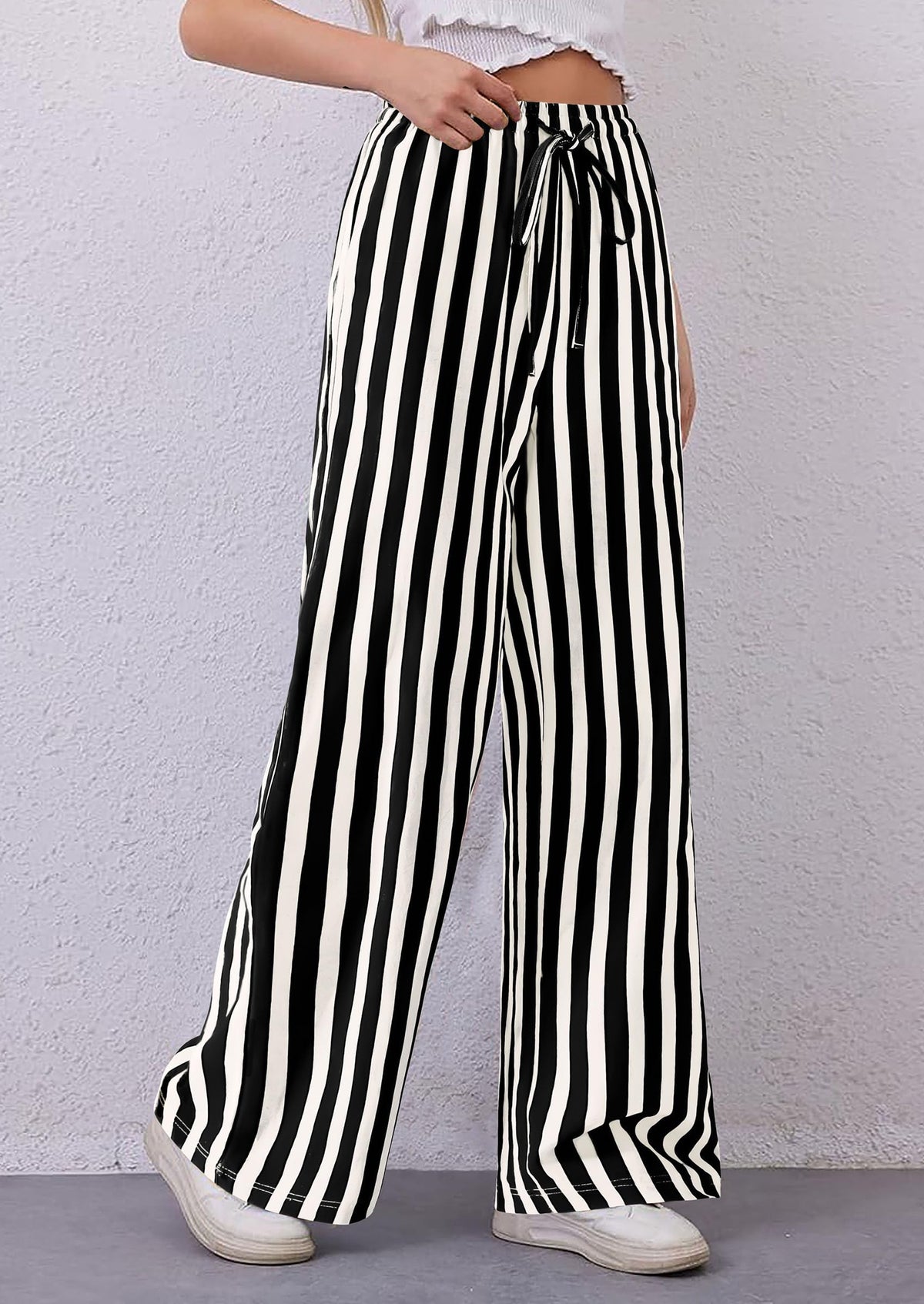 Women Striped Pants 2025 Summer Casual Trendy Lightweight Wide Leg Drawstring Lounge Pajama Trouser with Pockets