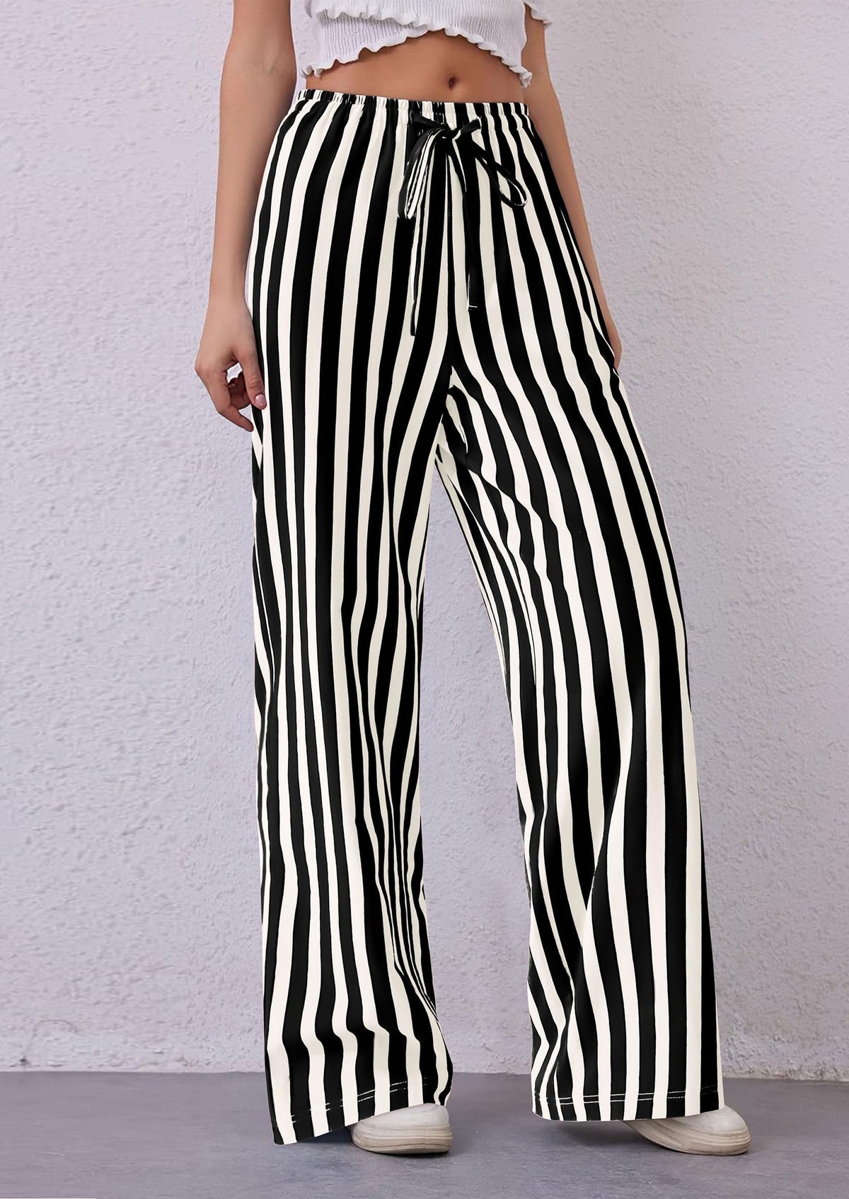 Women Striped Pants 2025 Summer Casual Trendy Lightweight Wide Leg Drawstring Lounge Pajama Trouser with Pockets