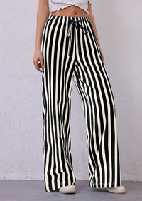 Women Striped Pants 2025 Summer Casual Trendy Lightweight Wide Leg Drawstring Lounge Pajama Trouser with Pockets