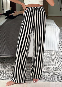 Women Striped Pants 2025 Summer Casual Trendy Lightweight Wide Leg Drawstring Lounge Pajama Trouser with Pockets