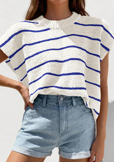 PRETTYGARDEN Womens Summer Short Sleeve Tops Trendy Crew Neck Striped Knit Sweater Business Casual Spring Clothes PRETTYGARDEN