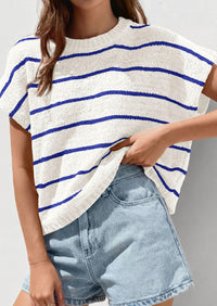 PRETTYGARDEN Womens Summer Short Sleeve Tops Trendy Crew Neck Striped Knit Sweater Business Casual Spring Clothes PRETTYGARDEN