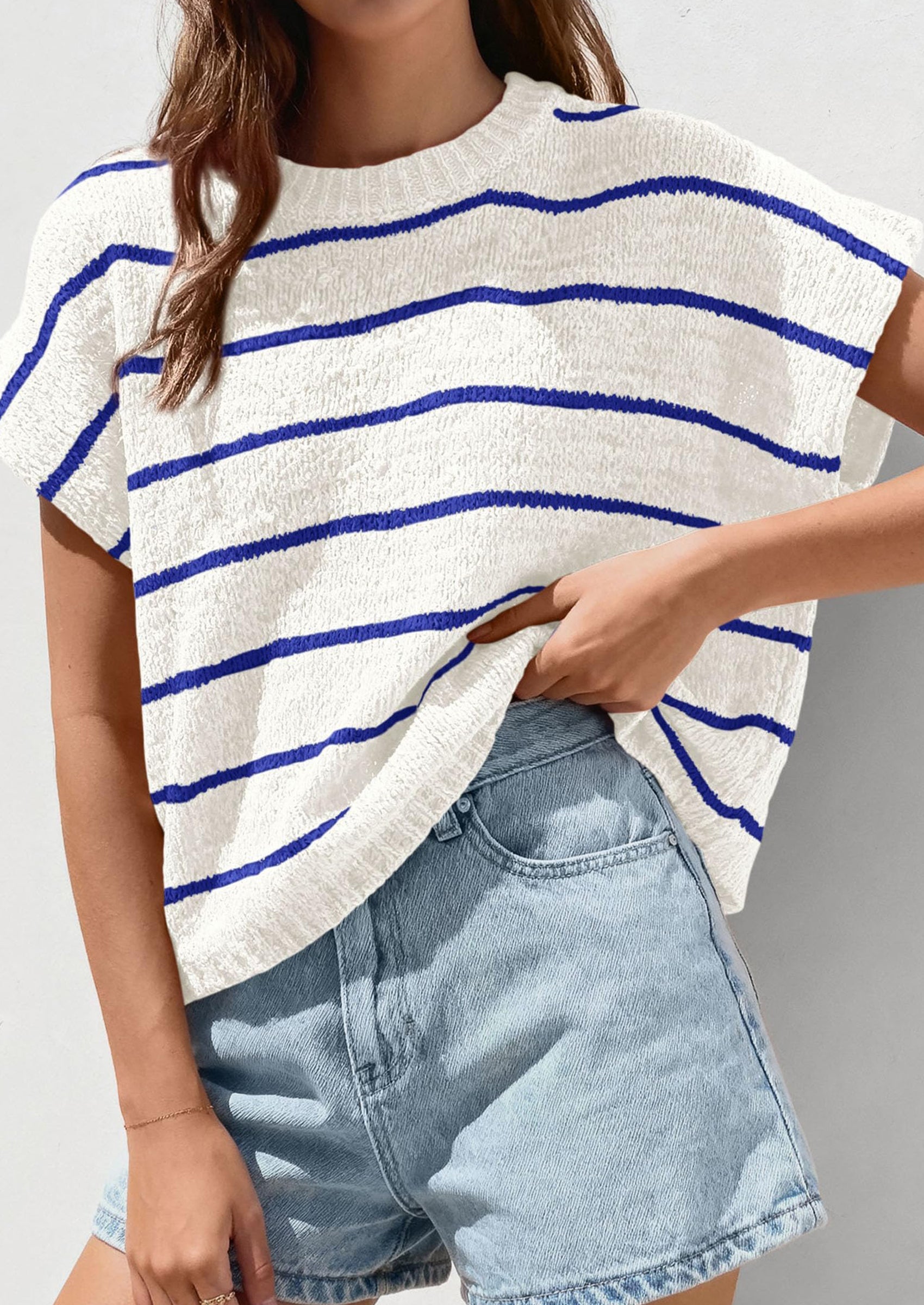 PRETTYGARDEN Womens Summer Short Sleeve Tops Trendy Crew Neck Striped Knit Sweater Business Casual Spring Clothes PRETTYGARDEN