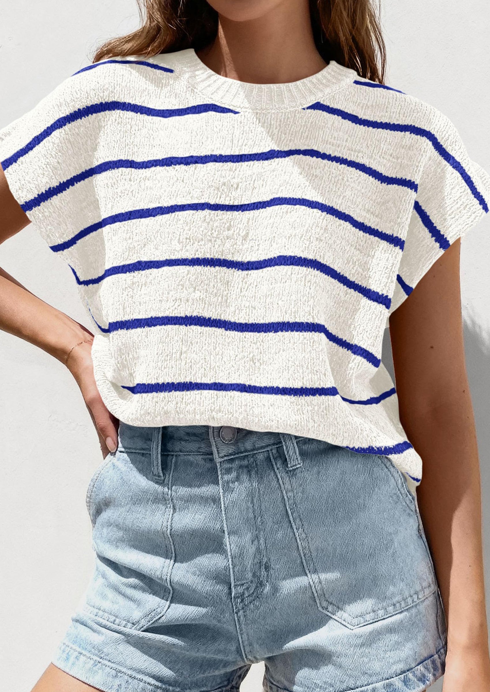 PRETTYGARDEN Womens Summer Short Sleeve Tops Trendy Crew Neck Striped Knit Sweater Business Casual Spring Clothes PRETTYGARDEN