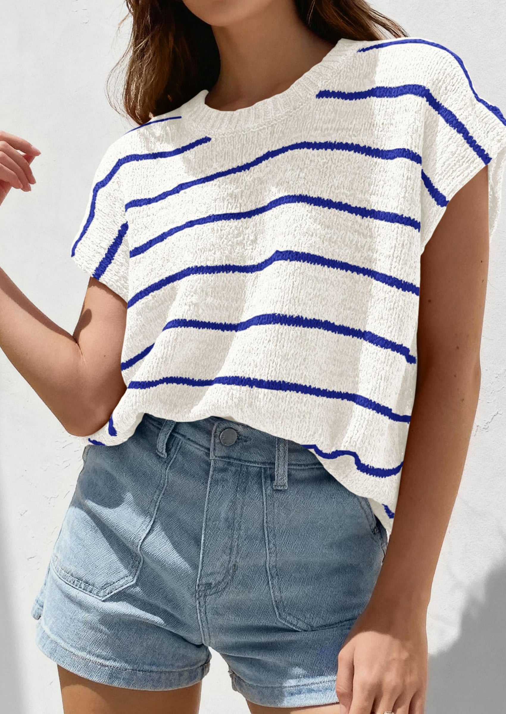 PRETTYGARDEN Womens Summer Short Sleeve Tops Trendy Crew Neck Striped Knit Sweater Business Casual Spring Clothes PRETTYGARDEN