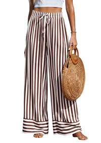 PRETTYGARDEN Womens Palazzo Pants 2026 Summer Striped Wide Leg Trousers Elastic Waist Flowy Lounge Pant Pockets