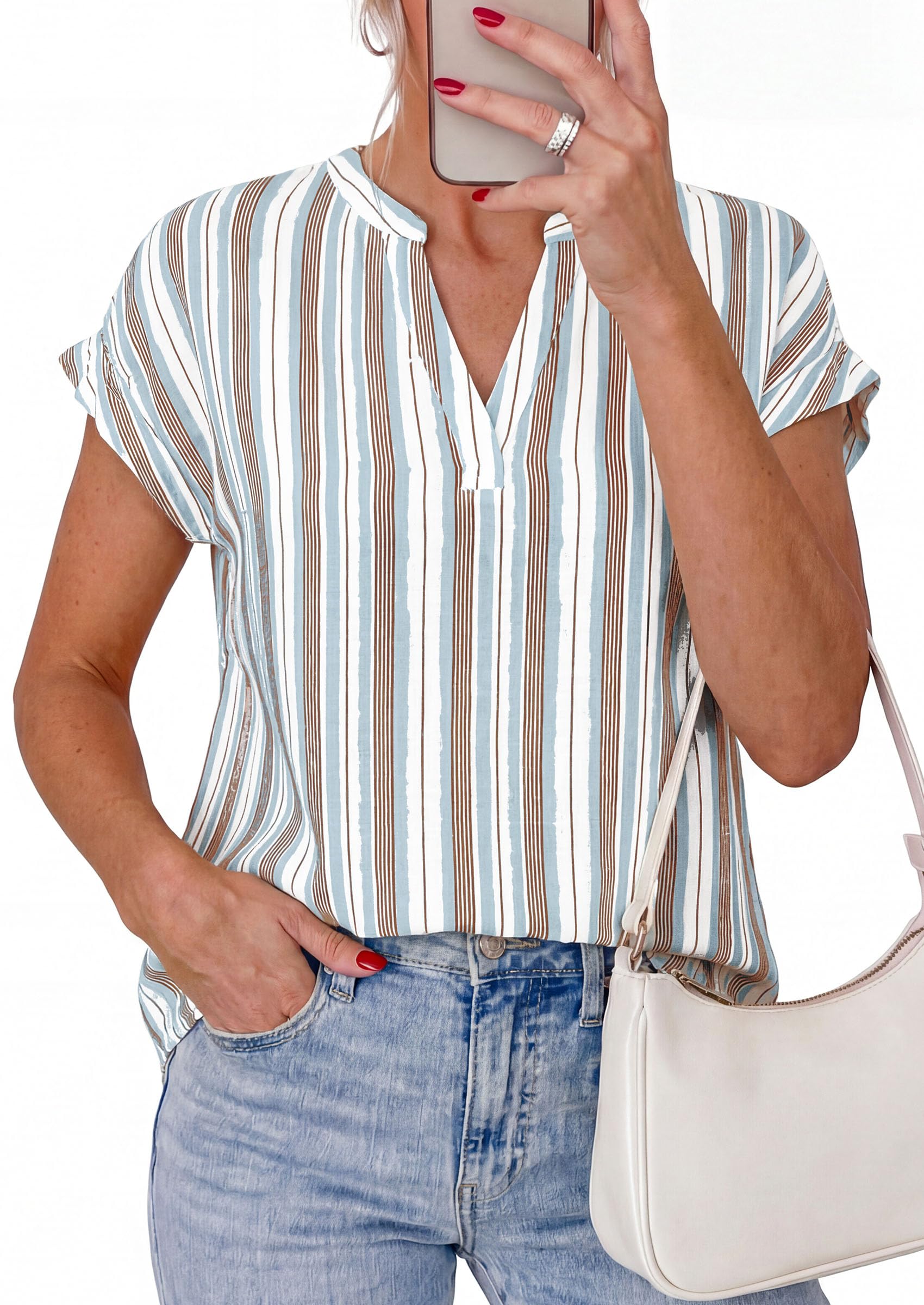 PRETTYGARDEN Womens Floral Print Short Sleeve Summer Tops Trendy V Neck Loose Boho Shirts Casual Work Blouses PRETTYGARDEN