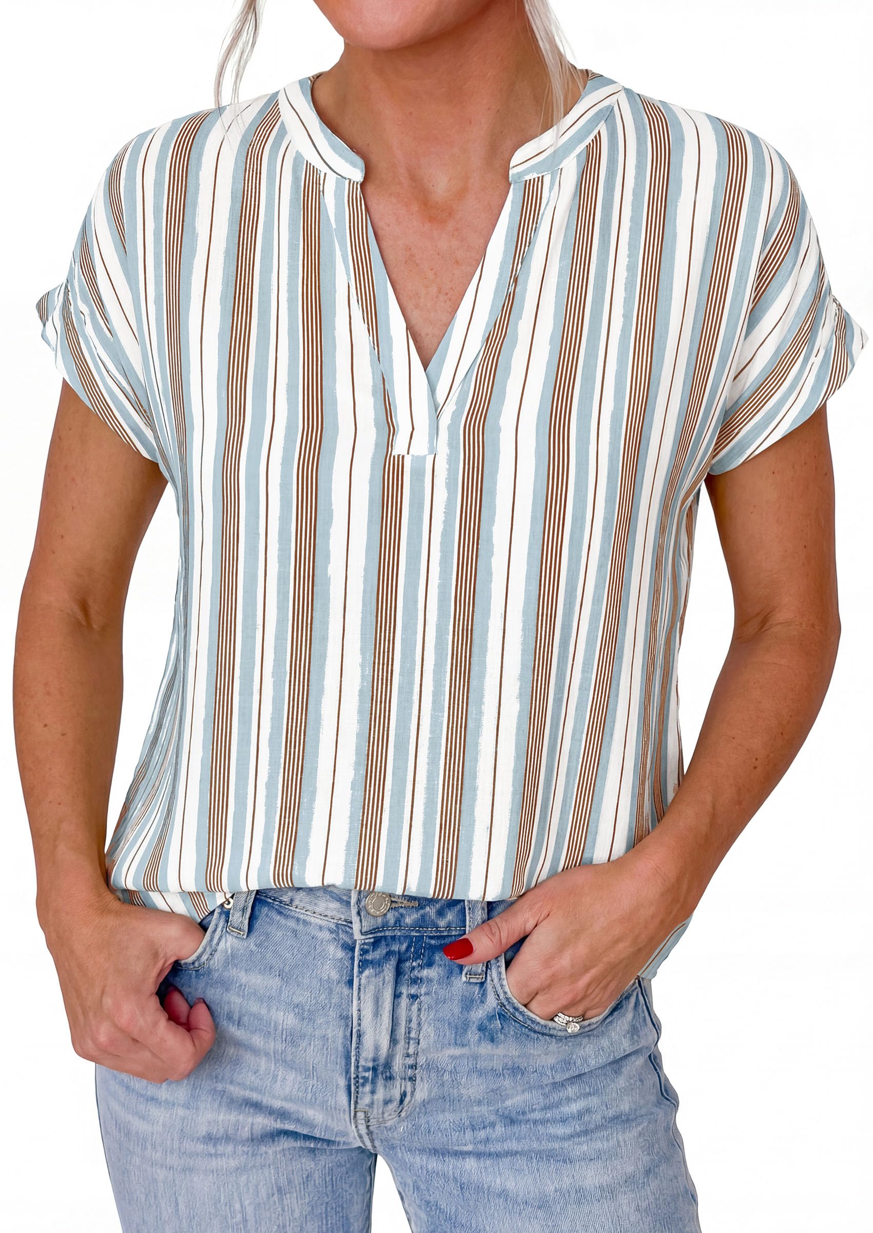 PRETTYGARDEN Womens Floral Print Short Sleeve Summer Tops Trendy V Neck Loose Boho Shirts Casual Work Blouses PRETTYGARDEN