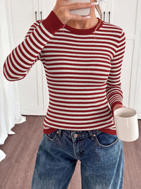 PRETTYGARDEN Womens Long Sleeve Striped Fitted Sweater Tops  | Crewneck Color Block Fall Sweaters, Stretchy Ribbed Knit Tops, Slim Fit Shirts for Going Out, Business Casual, Trendy Clothes