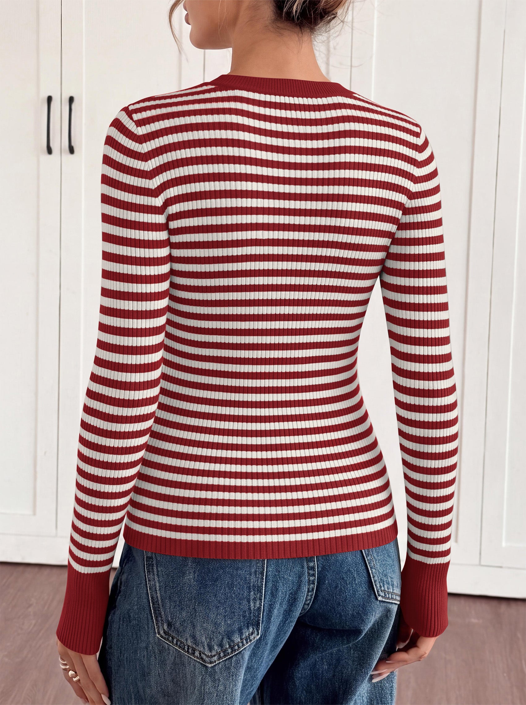 PRETTYGARDEN Womens Long Sleeve Striped Fitted Sweater Tops  | Crewneck Color Block Fall Sweaters, Stretchy Ribbed Knit Tops, Slim Fit Shirts for Going Out, Business Casual, Trendy Clothes