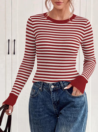 PRETTYGARDEN Womens Long Sleeve Striped Fitted Sweater Tops  | Crewneck Color Block Fall Sweaters, Stretchy Ribbed Knit Tops, Slim Fit Shirts for Going Out, Business Casual, Trendy Clothes