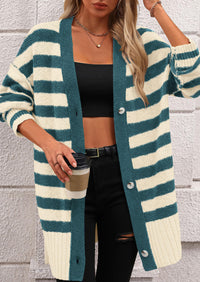 PRETTYGARDEN Women's Winter Striped Cardigan Sweaters Long Sleeve Button Down Open Front Chunky Knit Oversized Sweater Coat