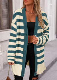 PRETTYGARDEN Women's Winter Striped Cardigan Sweaters Long Sleeve Button Down Open Front Chunky Knit Oversized Sweater Coat