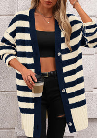 PRETTYGARDEN Women's Winter Striped Cardigan Sweaters Long Sleeve Button Down Open Front Chunky Knit Oversized Sweater Coat