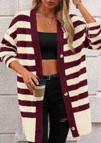 PRETTYGARDEN Women's Winter Striped Cardigan Sweaters Long Sleeve Button Down Open Front Chunky Knit Oversized Sweater Coat