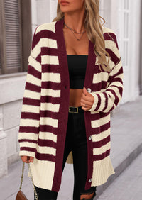 PRETTYGARDEN Women's Winter Striped Cardigan Sweaters Long Sleeve Button Down Open Front Chunky Knit Oversized Sweater Coat