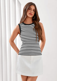 PRETTYGARDEN Summer High Neck Striped Tank Tops for Women Casual Sleeveless Sweaters Basic Ribbed Knit Slim Fitted Shirts PRETTYGARDEN