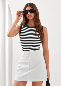 PRETTYGARDEN Summer High Neck Striped Tank Tops for Women Casual Sleeveless Sweaters Basic Ribbed Knit Slim Fitted Shirts PRETTYGARDEN