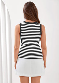 PRETTYGARDEN Summer High Neck Striped Tank Tops for Women Casual Sleeveless Sweaters Basic Ribbed Knit Slim Fitted Shirts PRETTYGARDEN