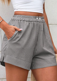 PRETTYGARDEN Women Striped Shorts Casual Elastic Waist  Bottoms Beach Shorts