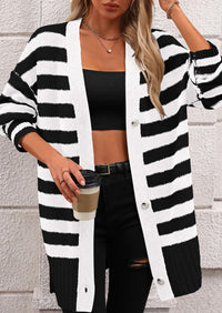 PRETTYGARDEN Women's Winter Striped Cardigan Sweaters Long Sleeve Button Down Open Front Chunky Knit Oversized Sweater Coat
