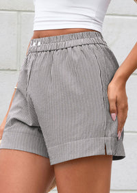 PRETTYGARDEN Women Striped Shorts Casual Elastic Waist  Bottoms Beach Shorts