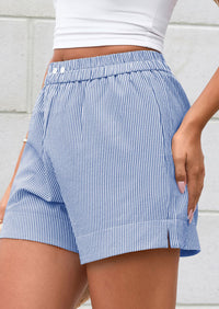 PRETTYGARDEN Women Striped Shorts Casual Elastic Waist  Bottoms Beach Shorts