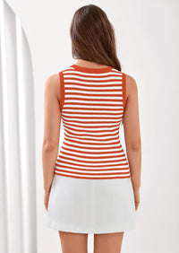 PRETTYGARDEN Summer High Neck Striped Tank Tops for Women Casual Sleeveless Sweaters Basic Ribbed Knit Slim Fitted Shirts PRETTYGARDEN