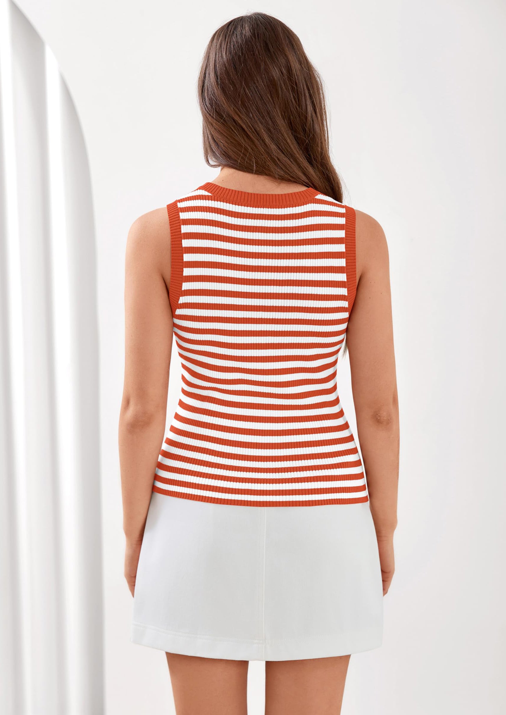 PRETTYGARDEN Summer High Neck Striped Tank Tops for Women Casual Sleeveless Sweaters Basic Ribbed Knit Slim Fitted Shirts PRETTYGARDEN