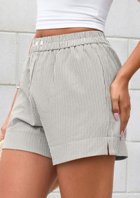 PRETTYGARDEN Women Striped Shorts Casual Elastic Waist  Bottoms Beach Shorts